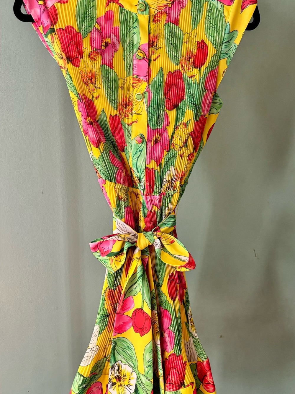 Milly Joan Tulip Rosette Dress | Pleated | Floral | Bright | Yellow - Picture 3 of 10